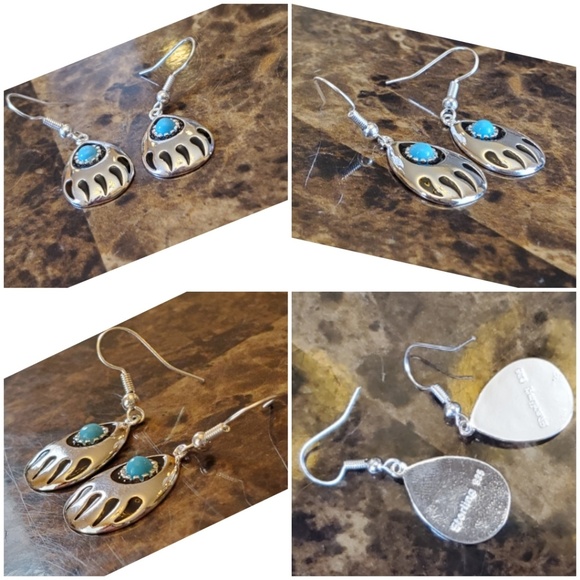 Sleeping Beauty Turquoise Bear Paw Earrings 1.33" - Picture 3 of 5